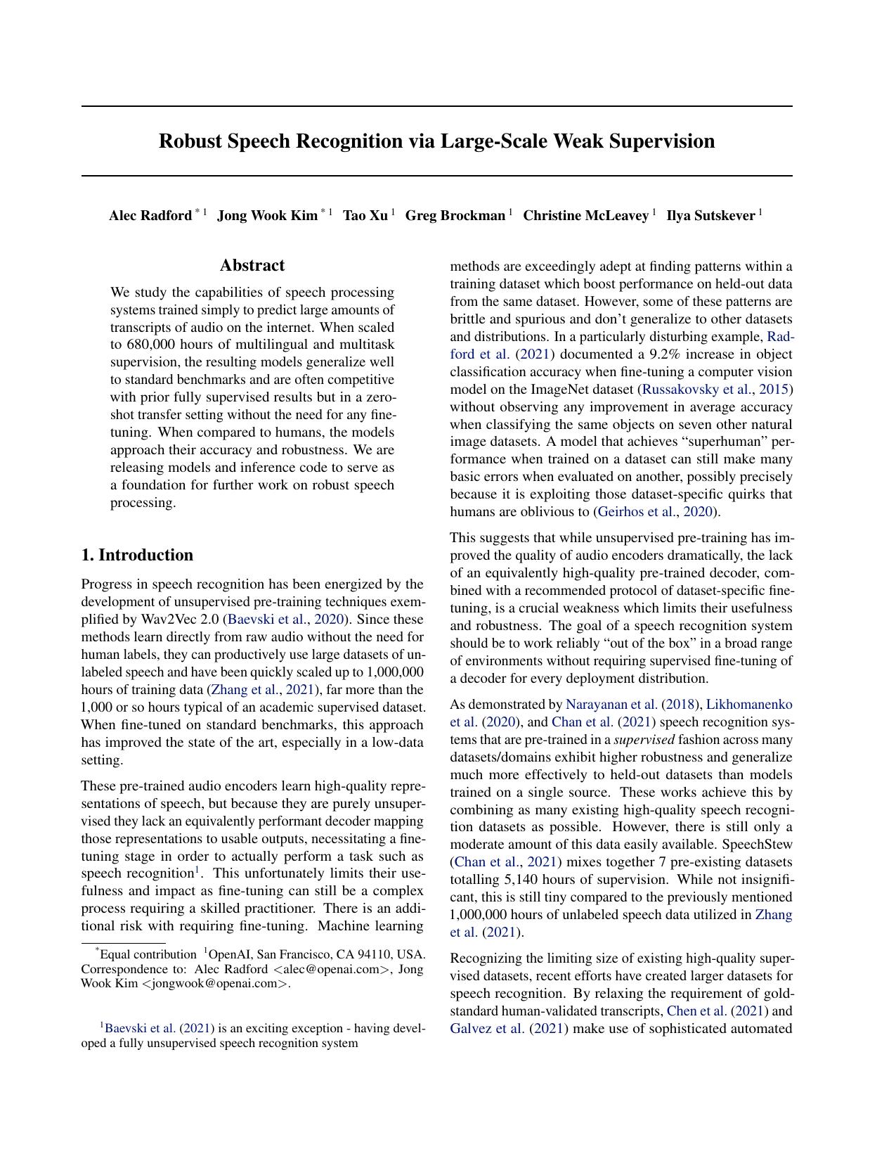 Robust Speech Recognition via Large-Scale Weak Supervision