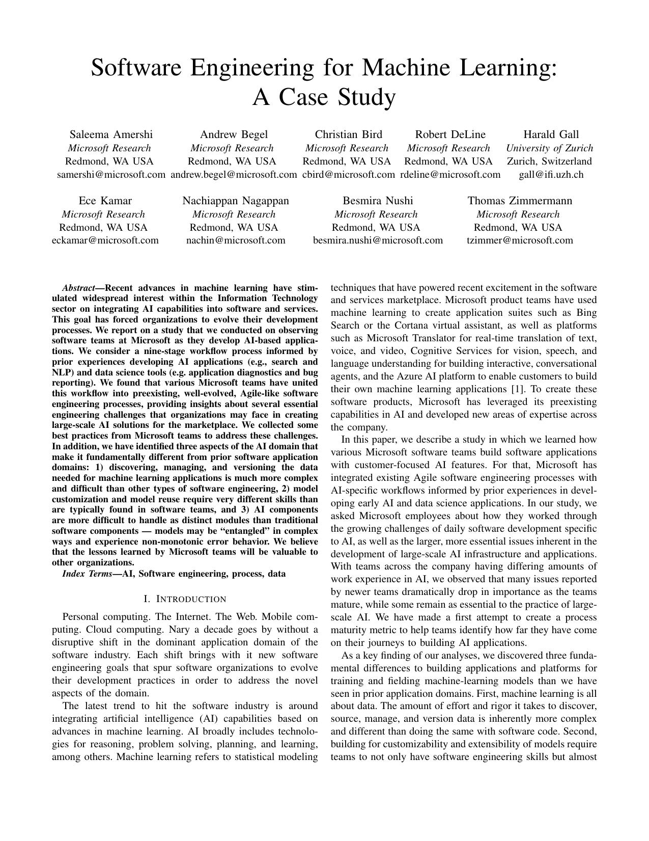 Software Engineering for Machine Learning: A Case Study